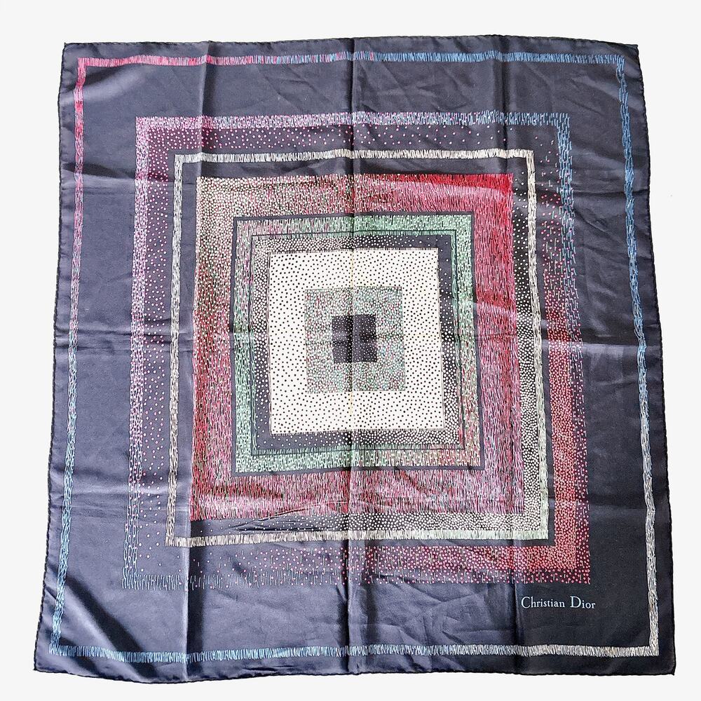 VINTAGE CHRISTIAN DIOR MULTI-COLORED GEOMETRIC NESTED SQUARE SILK SCARF